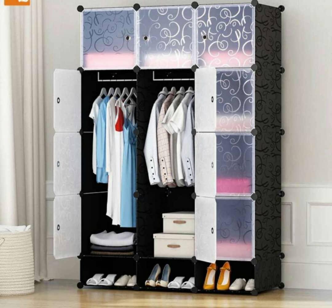 3 Column Plastic Wardrobe-Black