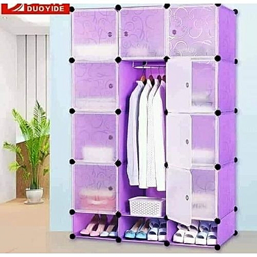 3 Column Plastic Wardrobe-Purple