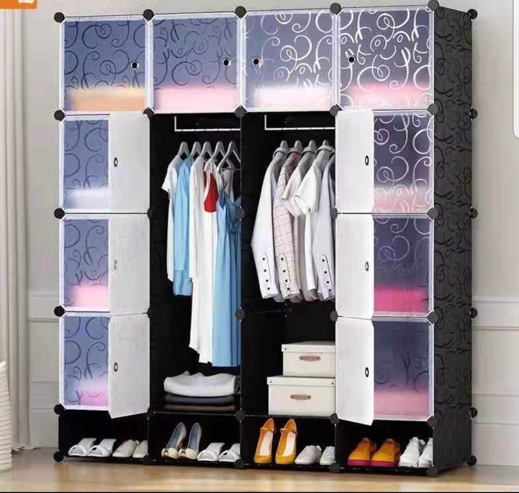 4 Column Plastic Wardrobe-Black