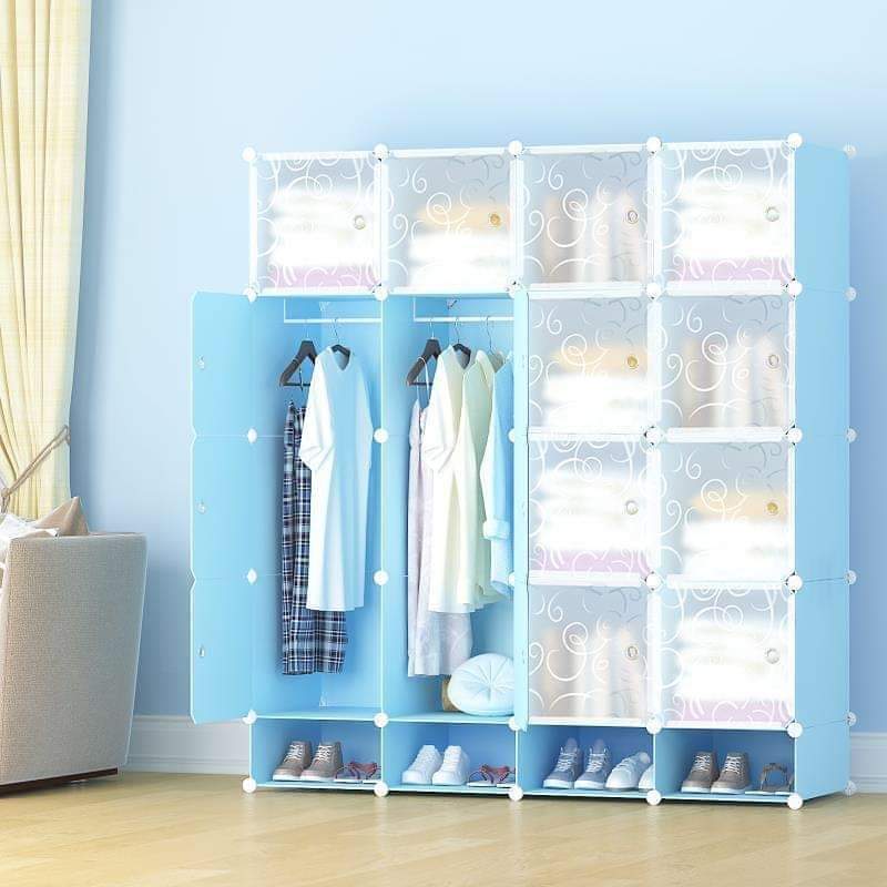 4 Column Plastic Wardrobe-Blue