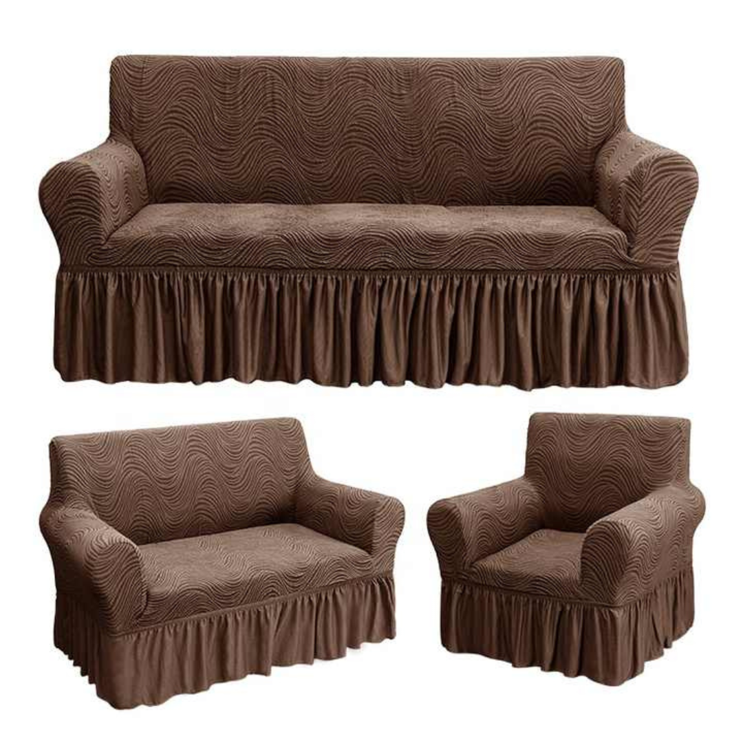 Wavy Jacquard Sofa Covers (3:2:1:1 Brown)